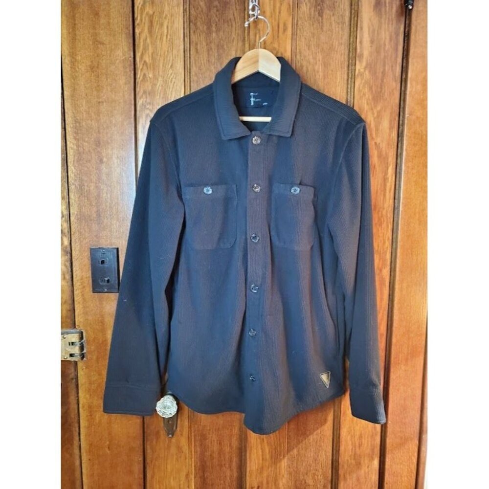 Men's TN Black Corduroy Button-Up Shirt M Long Sleeve Slash Pockets